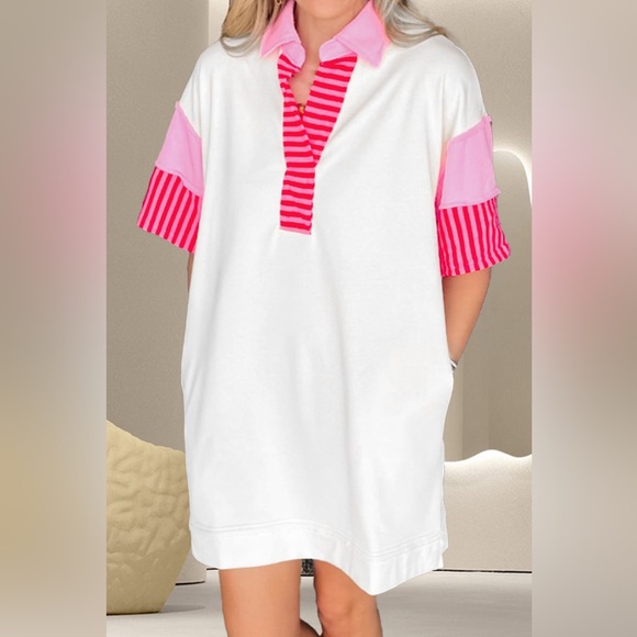 Color Block Johnny Collar Half Sleeve Dress 10010022986 - Picture 1 of 4